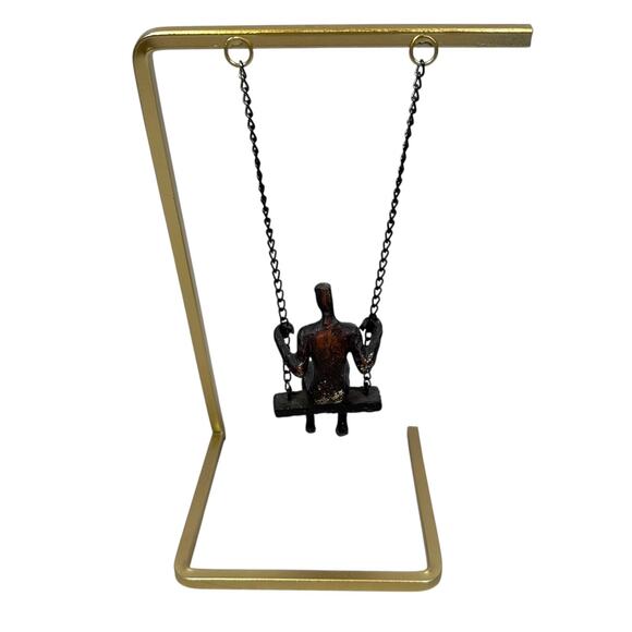 Man on Swing Sculpture Resin Metal Minimalist Brutalist Art Copper Gold Tone - Picture 3 of 8